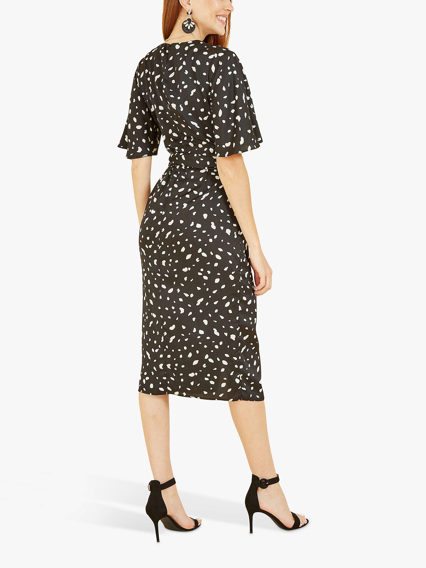 Buy Yumi Dash Print Satin Kimono Sleeve Wrap Dress, Black Online at johnlewis.com