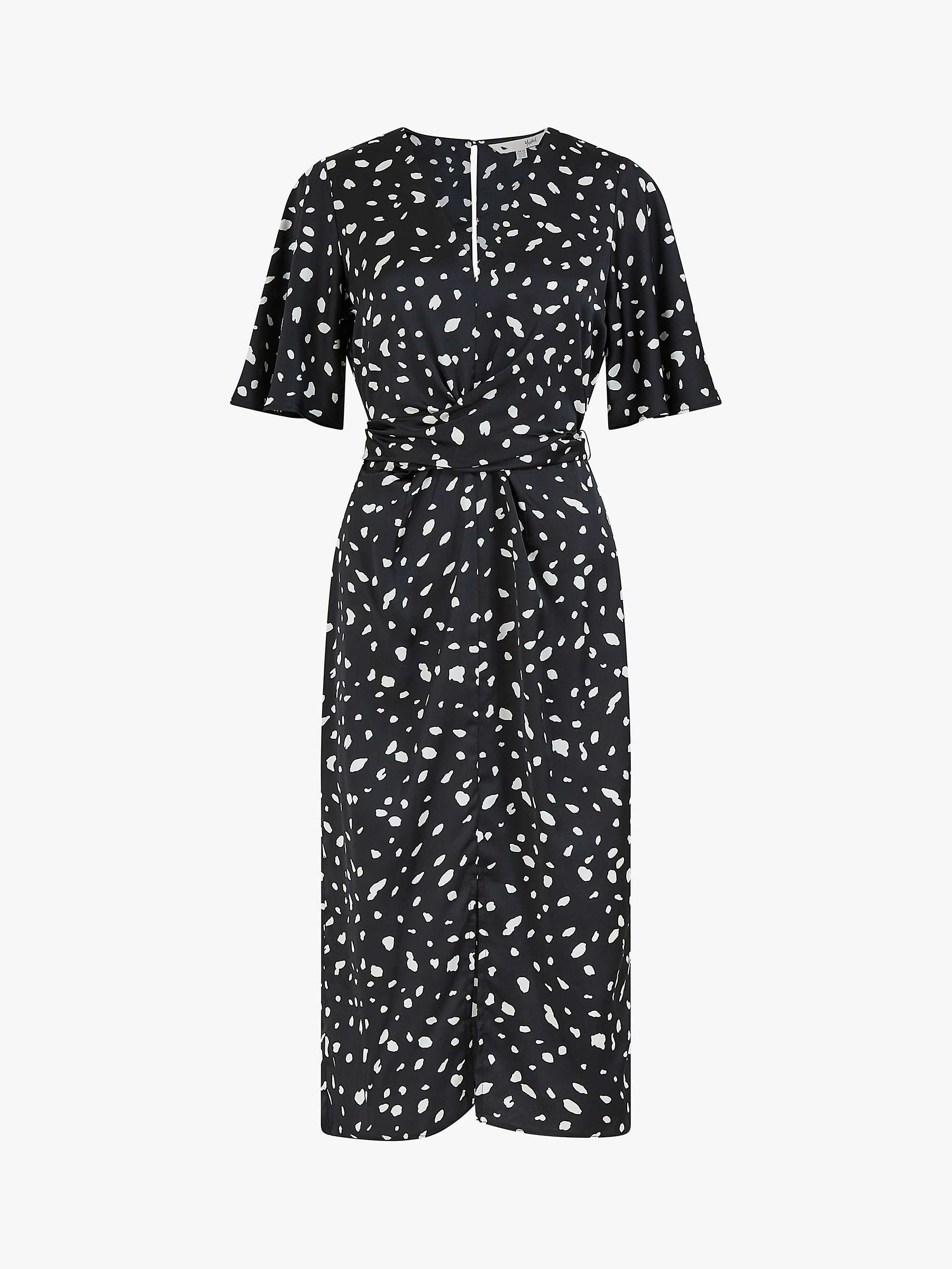 Buy Yumi Dash Print Satin Kimono Sleeve Wrap Dress, Black Online at johnlewis.com