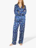 Yumi Avocado Print Satin Pyjama Set, Navy/Multi