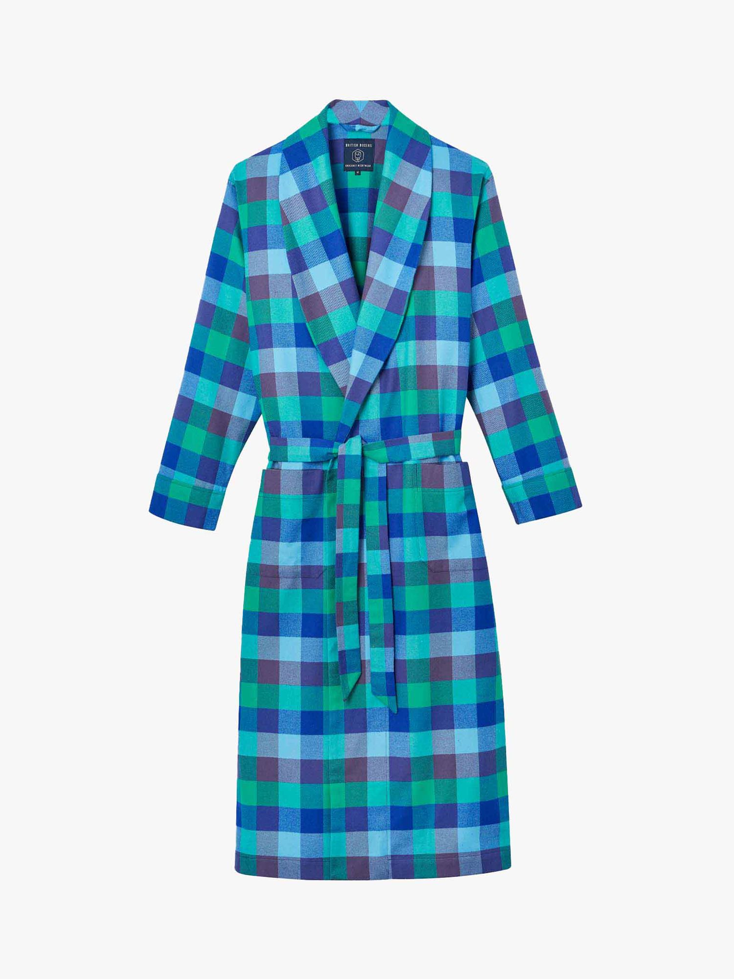 British Boxers Brushed Cotton Shire Check Dressing Gown, Blue, S