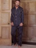 British Boxer Regimental Satin Stripe Pyjama Set, Navy/Malachite