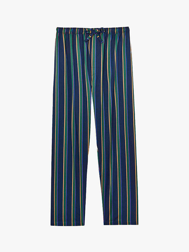 British Boxers Regimental Satin Stripe Pyjama Trousers, Navy/Malachite