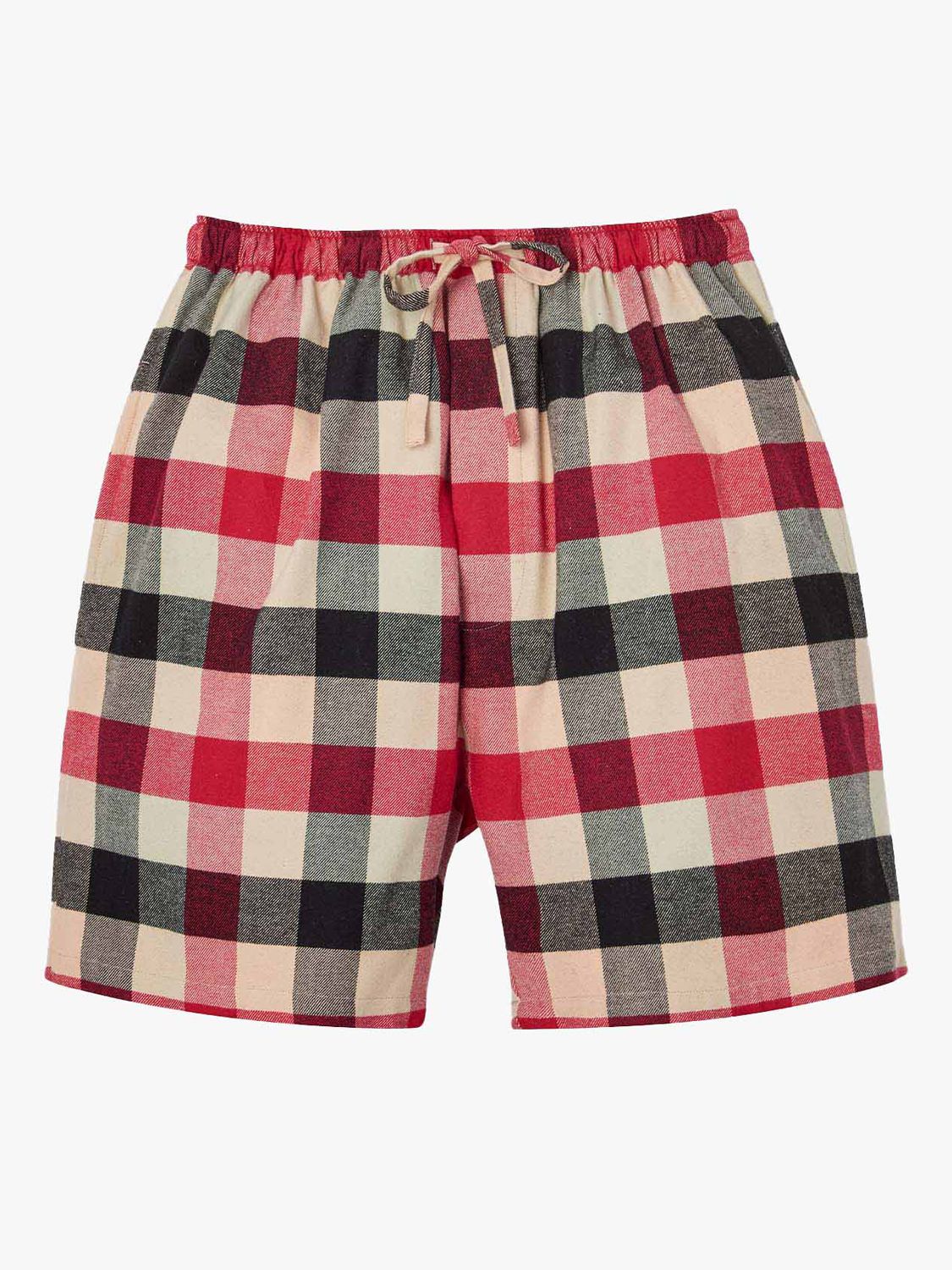 British Boxers Brushed Cotton Shire Check Pyjama Shorts, Red/Black, S