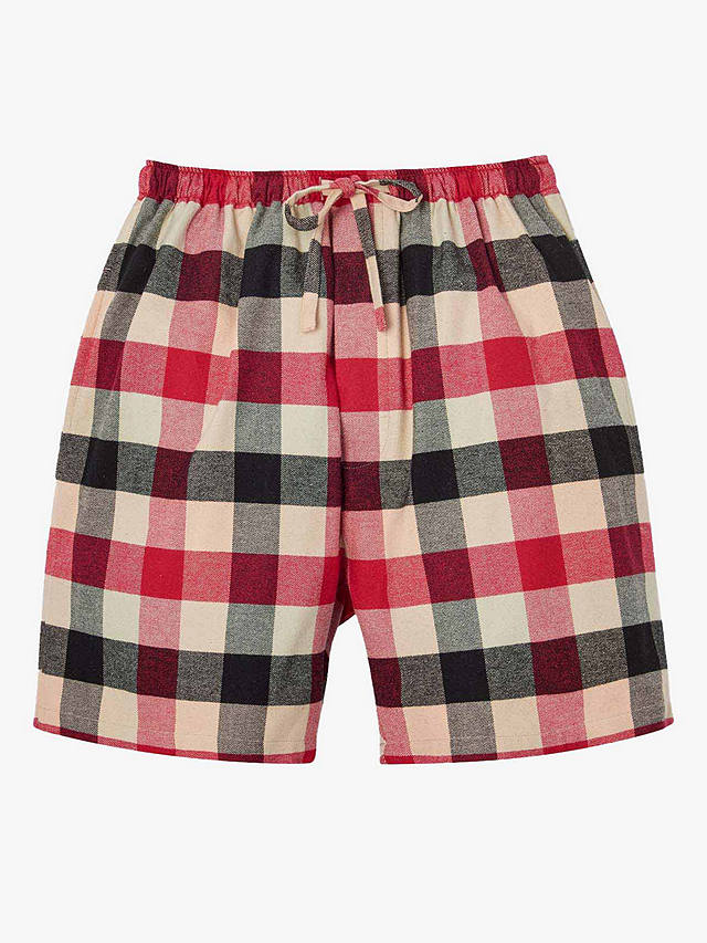 British Boxers Brushed Cotton Shire Check Pyjama Shorts, Red/Black