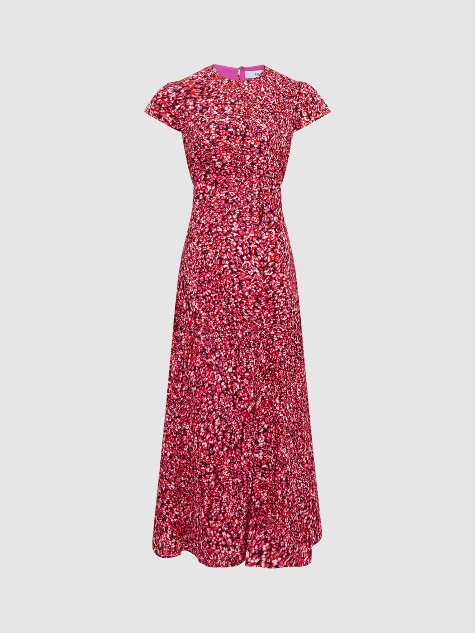 Reiss Livia Floral Midi Dress, Red/Multi, 6