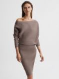 Reiss Lara Ribbed Knee Length Jumper Dress, Mink