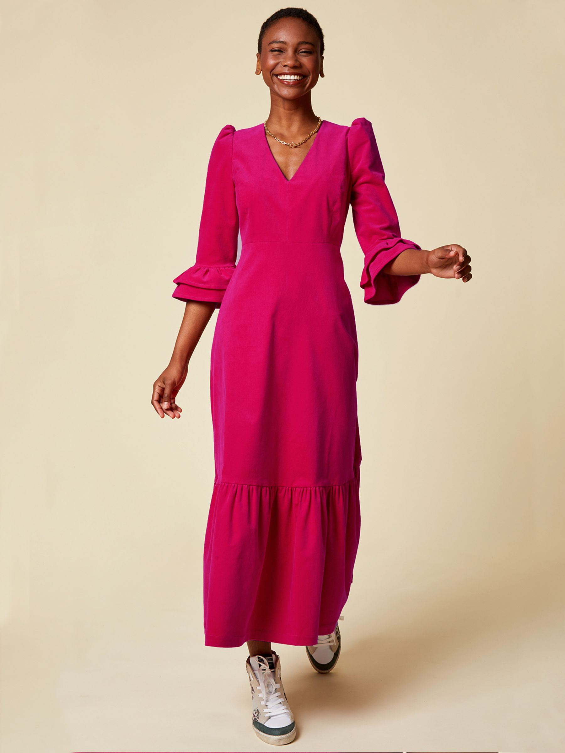 Aspiga Victoria 3 4 Sleeve Stretch Corduroy Dress Fuchsia at John