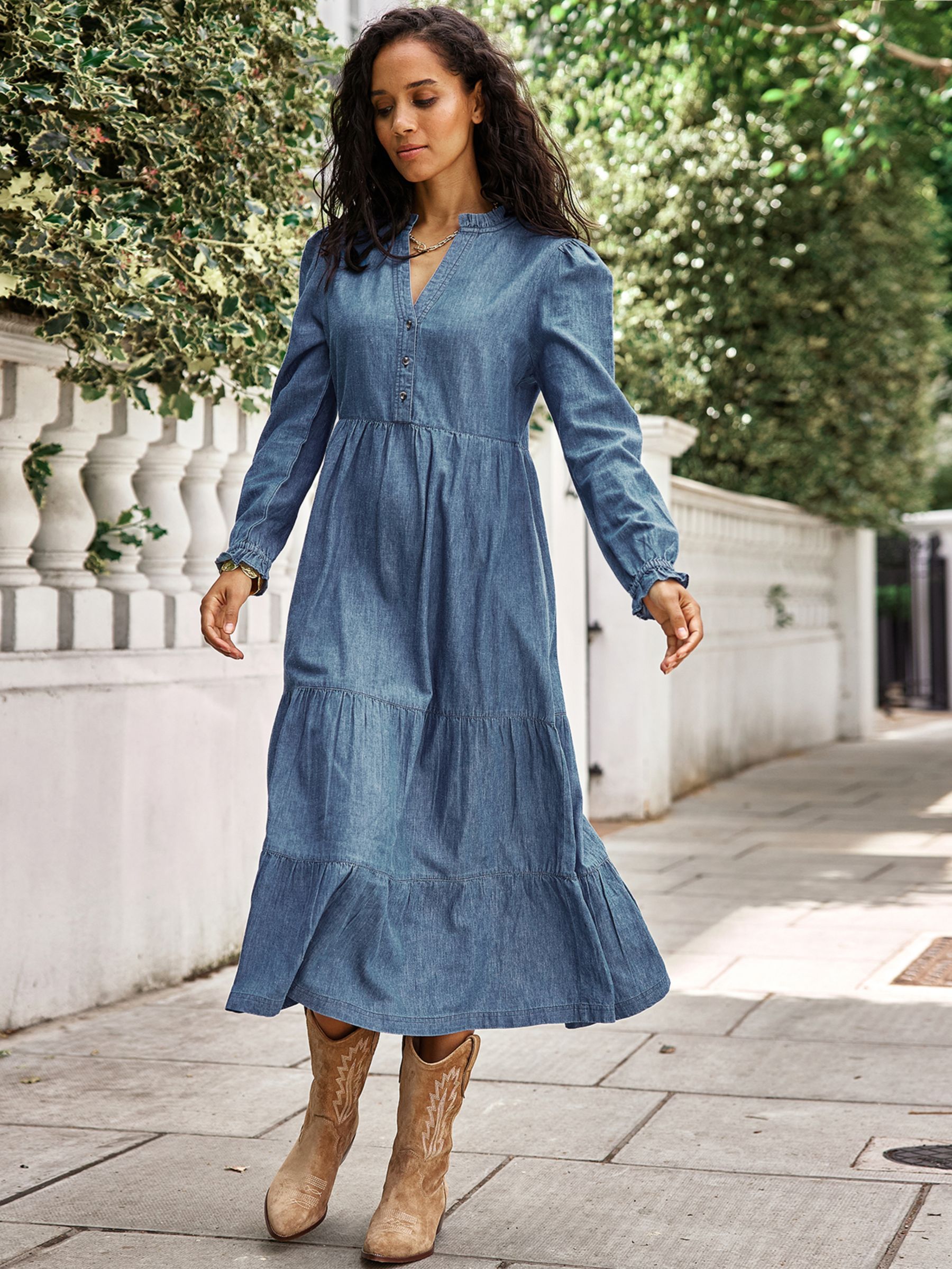 Wantrouwen Slepen vergeten Aspiga Liv Denim Maxi Dress, Mid Vintage Blue at John Lewis & Partners