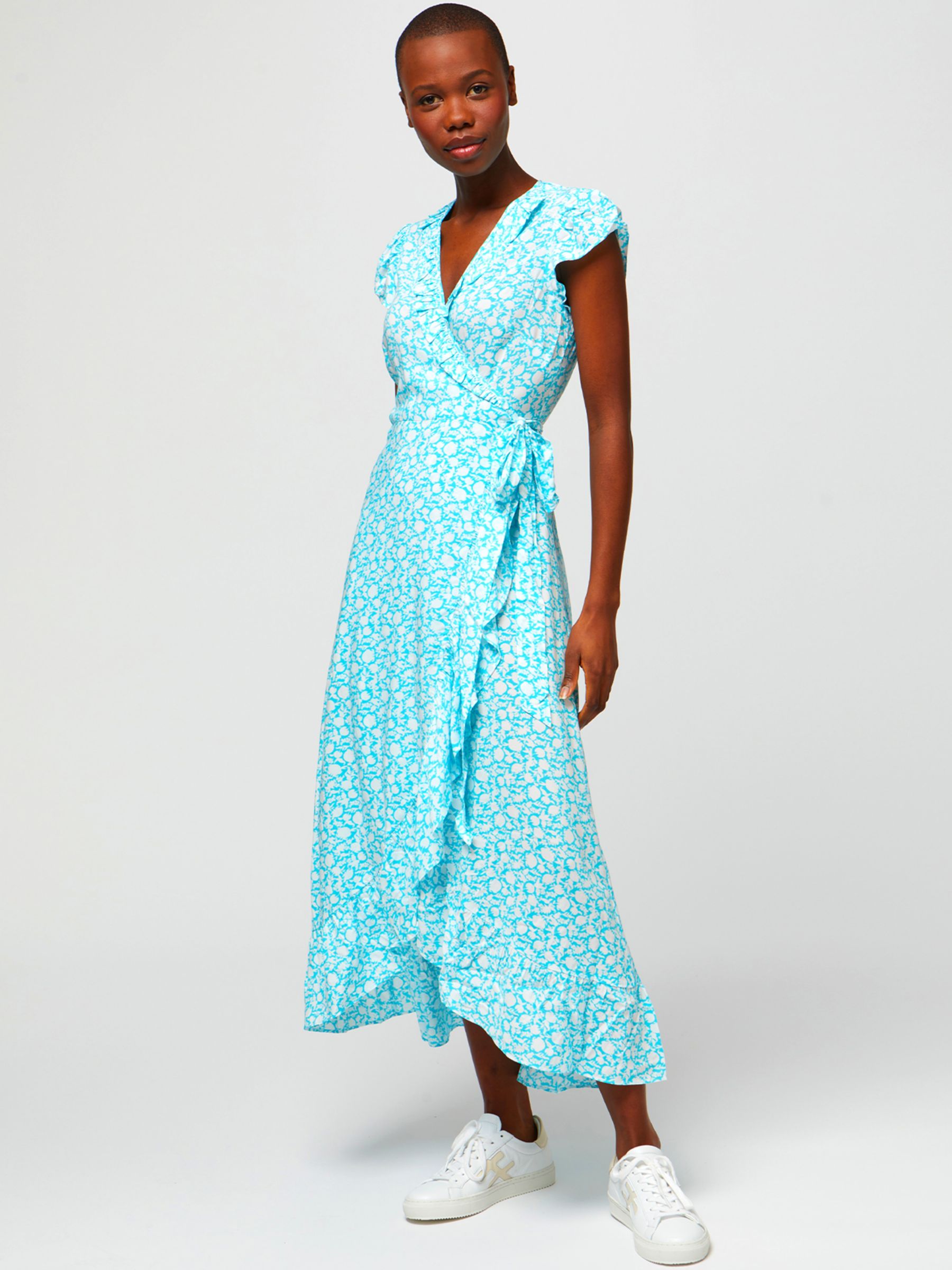 Aspiga Demi Floral Print Wrap Midi Dress, Turquoise, XS