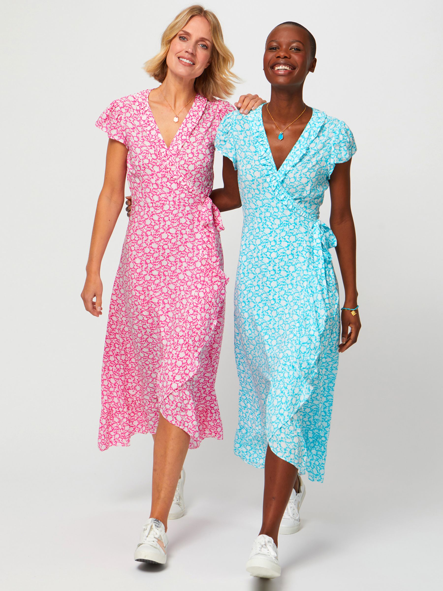Aspiga Demi Floral Print Wrap Midi Dress, Turquoise, XS