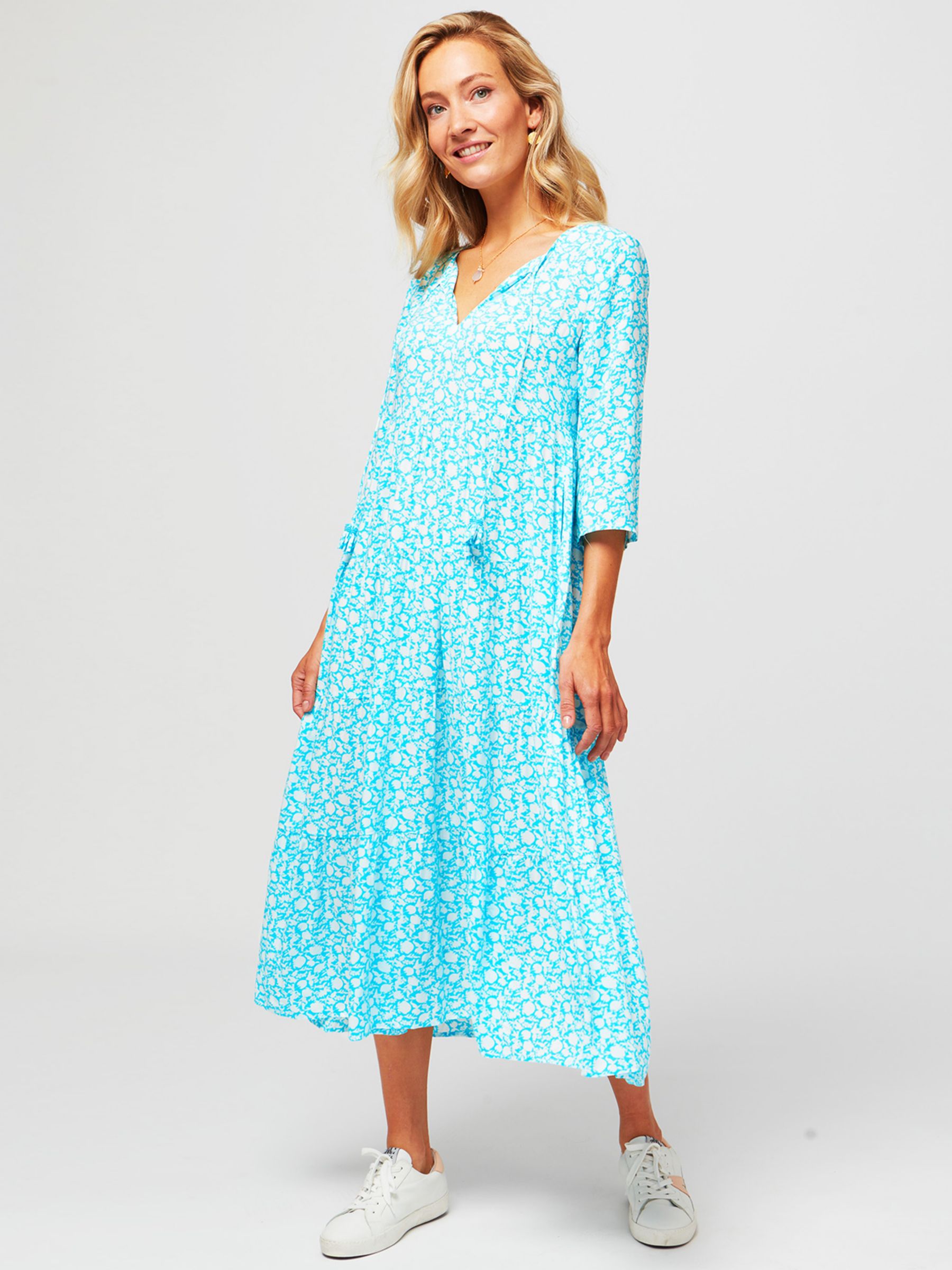 Aspiga Emma Floral Print Midi Dress, Turquoise at John Lewis & Partners