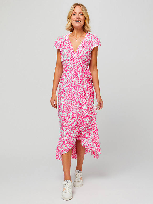 Aspiga Demi Floral Print Wrap Midi Dress, Bright Pink