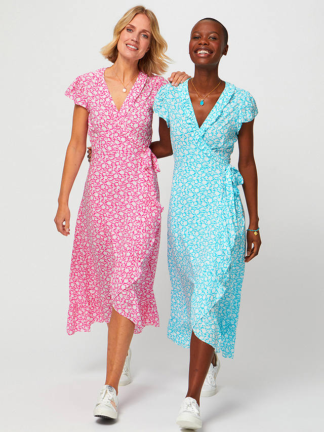 Aspiga Demi Floral Print Wrap Midi Dress, Bright Pink