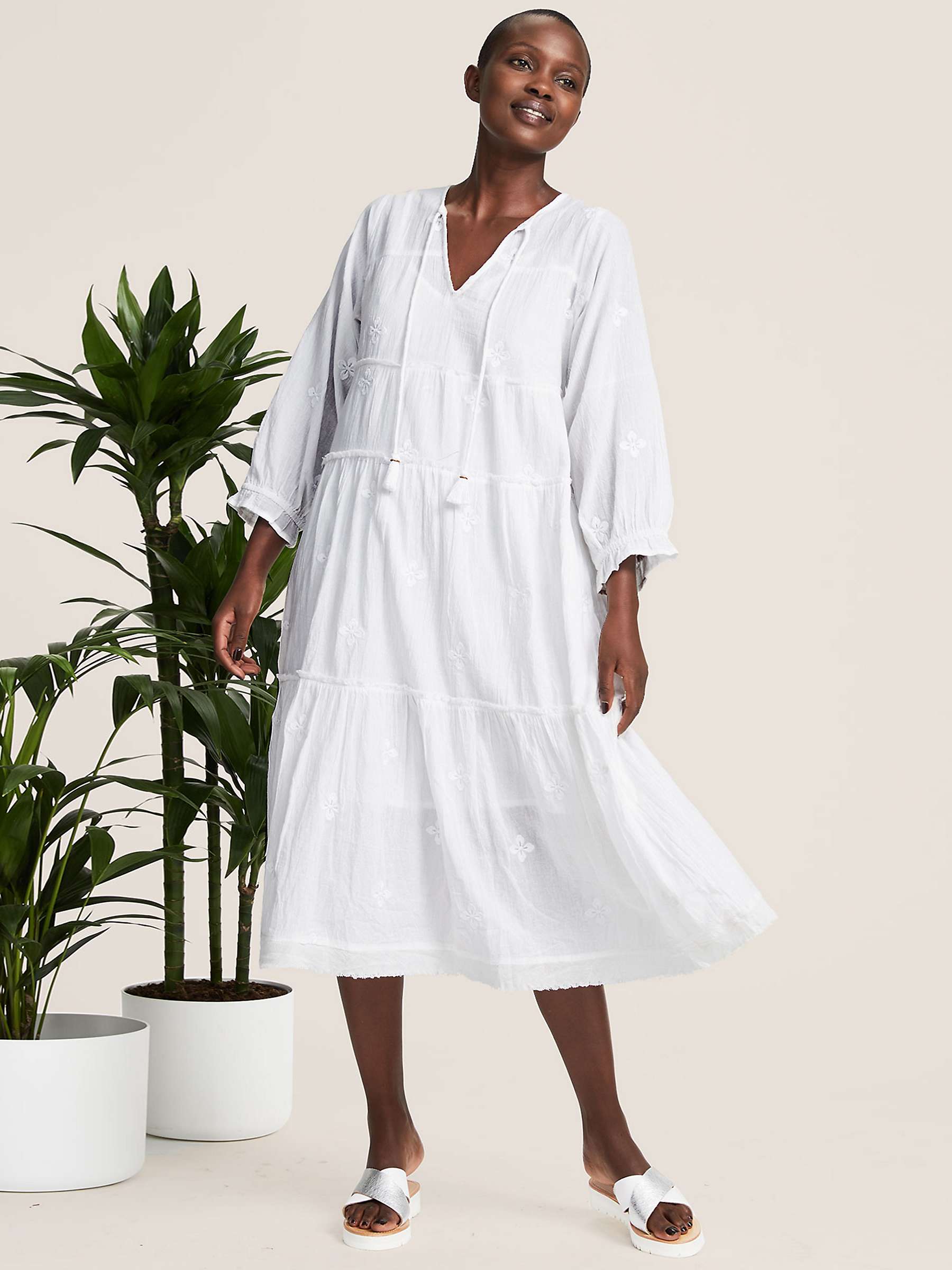 Buy Aspiga Willow Embroidered Tiered Dress, White Online at johnlewis.com