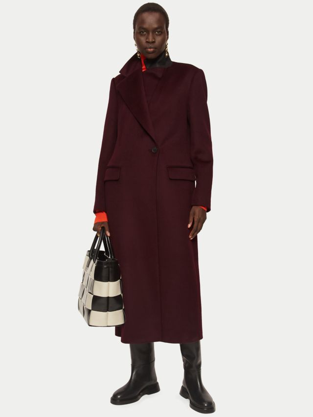 Jigsaw Wool Maxi City Coat, Burgundy, 6