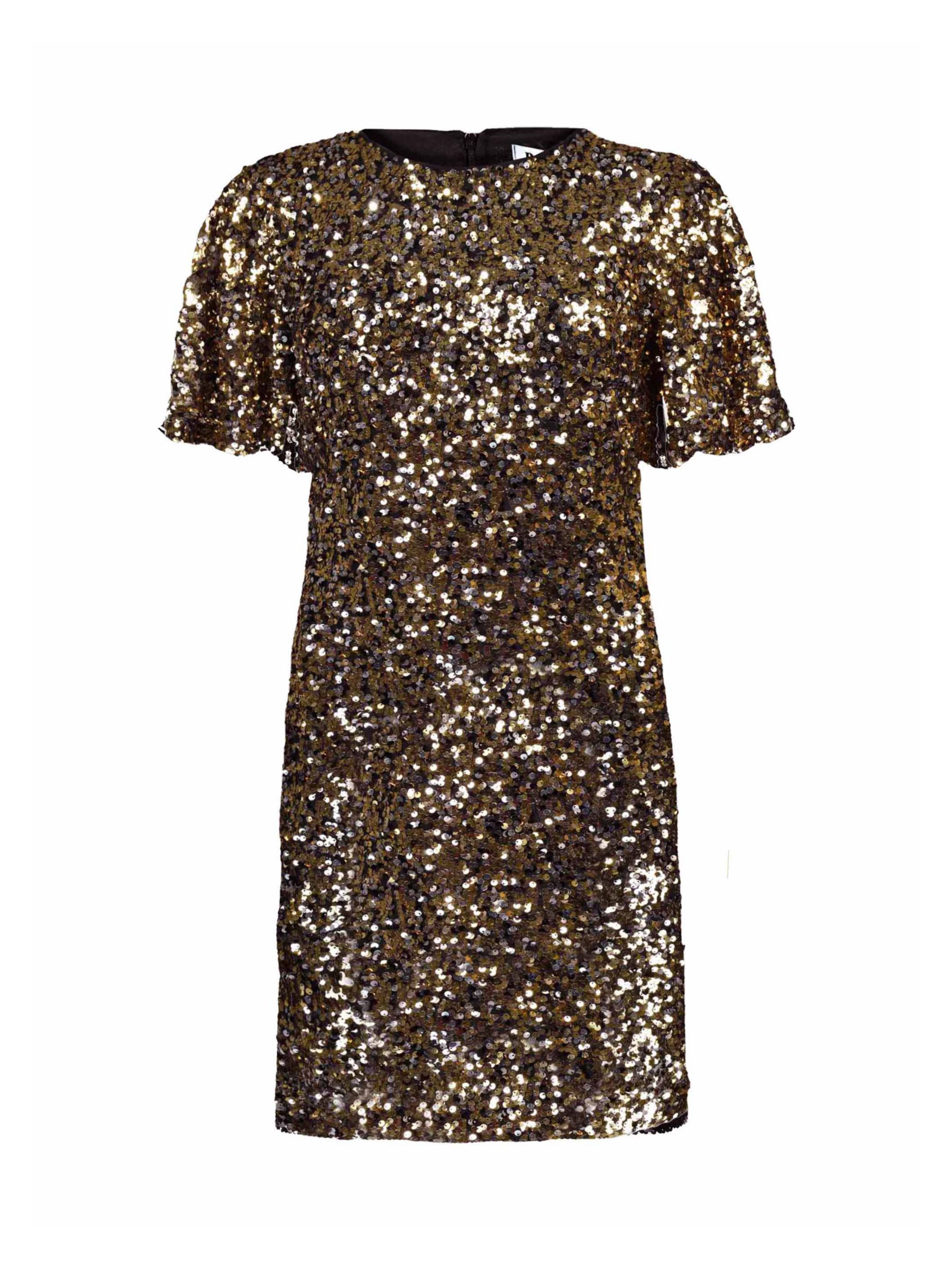 Ro&Zo Sequin Flutter Sleeve Dress, Gold at John Lewis & Partners