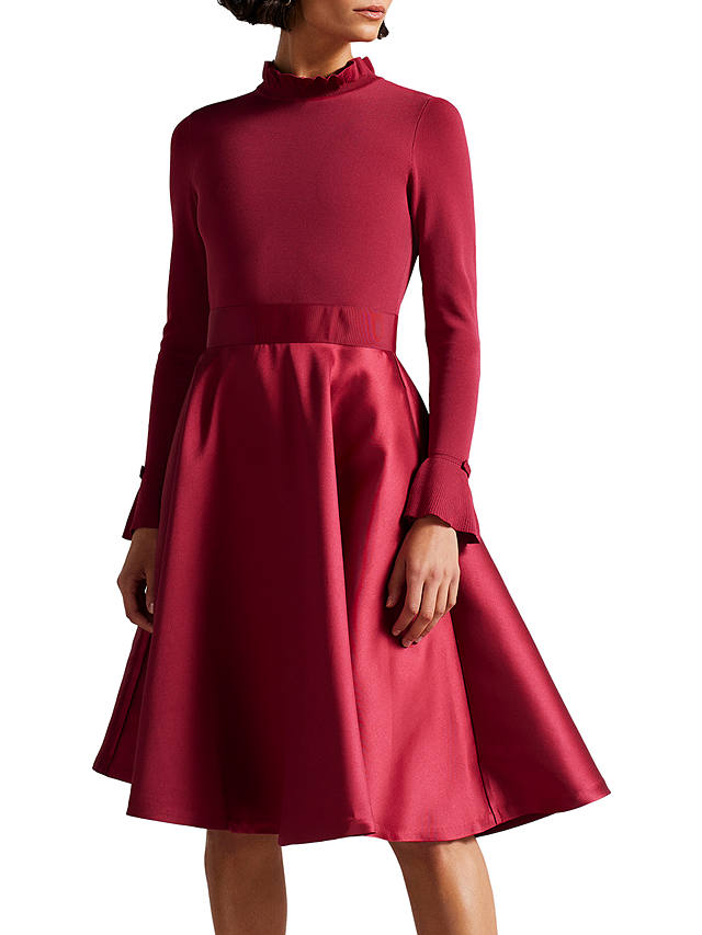 Ted Baker Zadi Knitted Full Flared Dress, Deep Pink