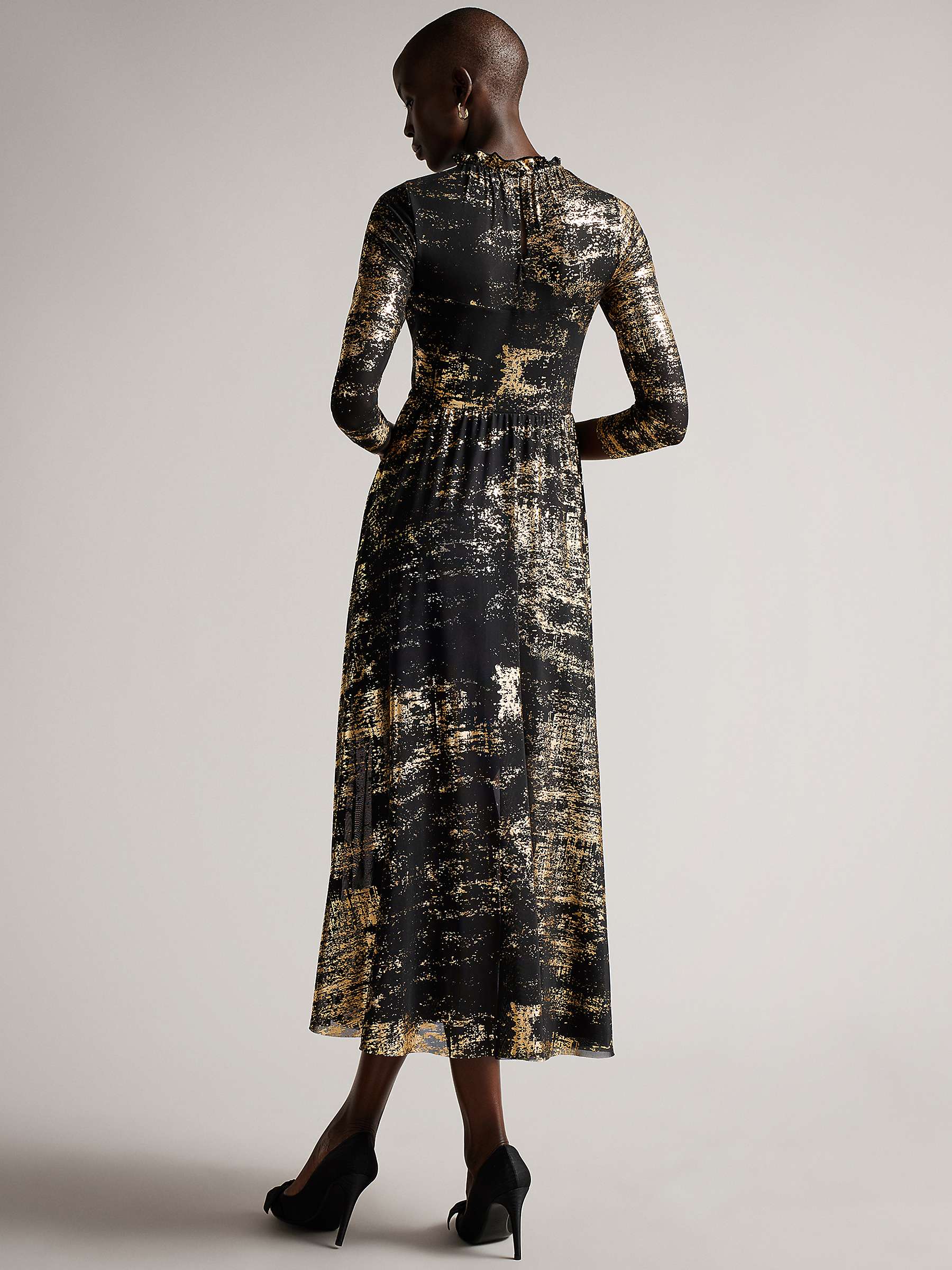 Ted Baker Iggiey Metallic Midi Dress, Black/Gold at John Lewis & Partners