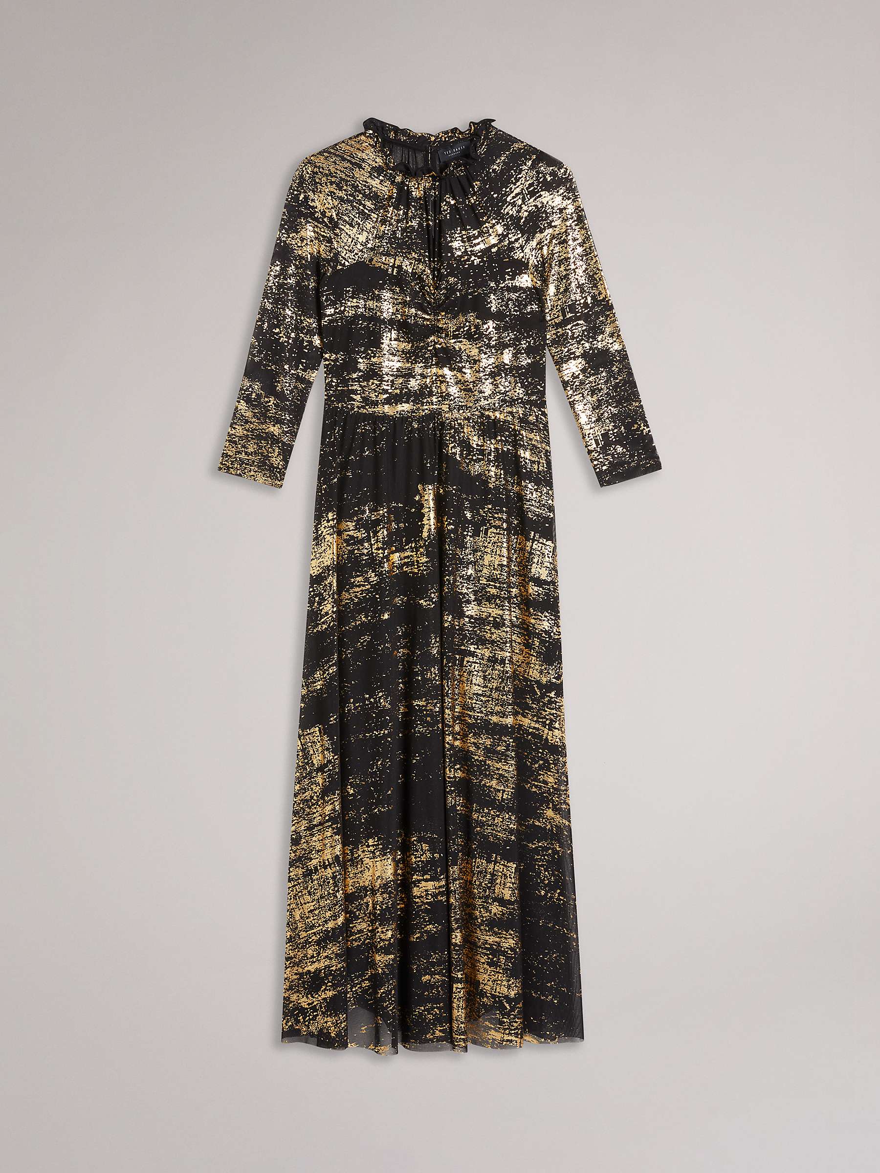 Ted Baker Iggiey Metallic Midi Dress, Black/Gold at John Lewis & Partners