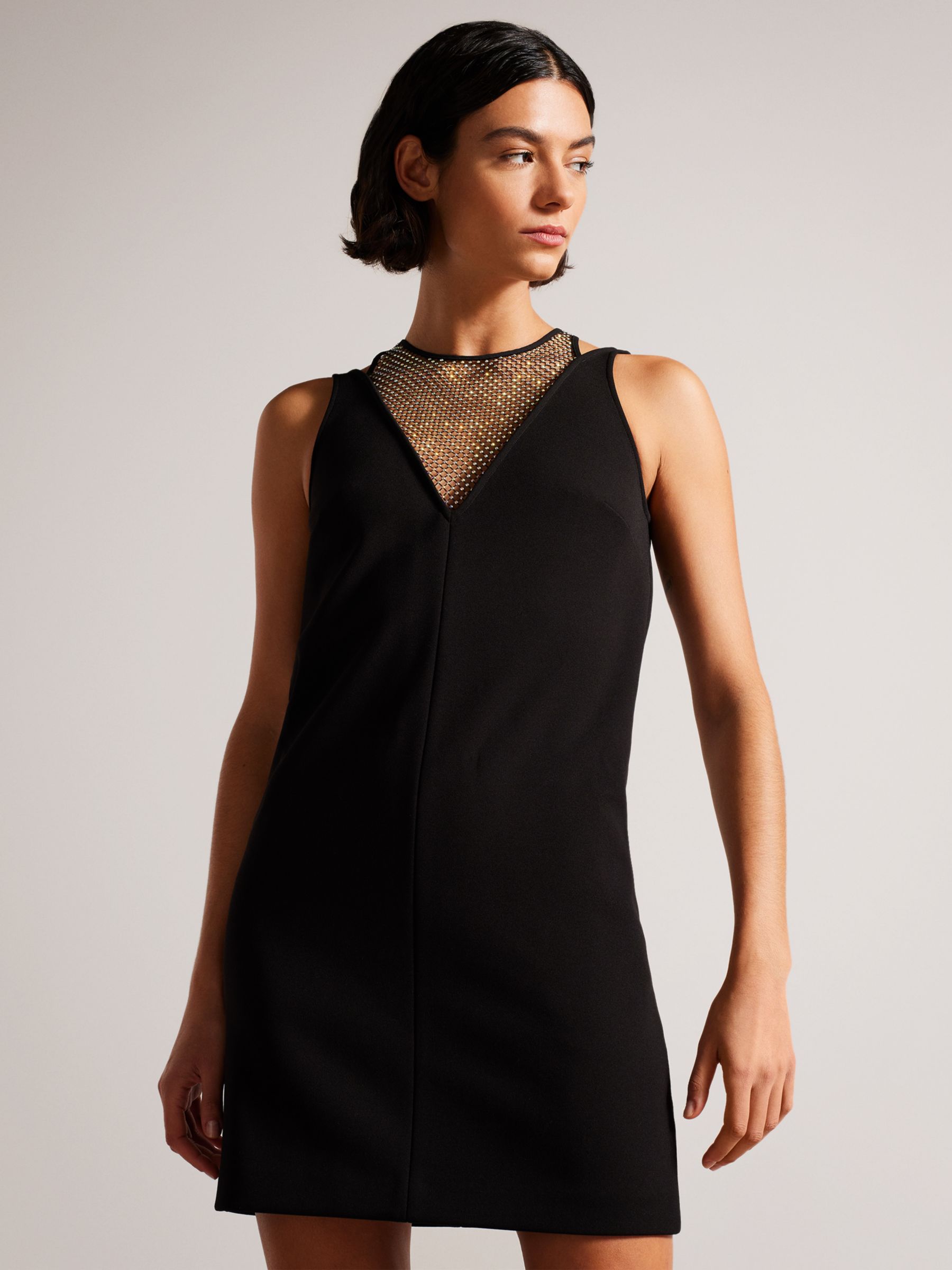 Ted Baker Tasmmin Shift Embellished Neckline Mini Dress, Black