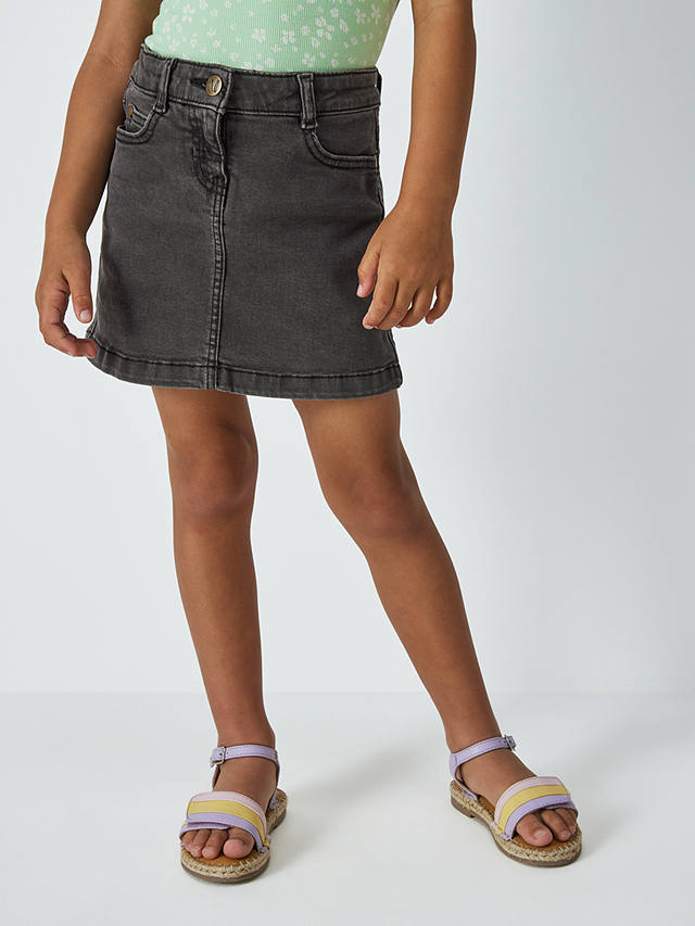 John Lewis Kids' Plain Denim Mini Skirt, Black at John Lewis & Partners
