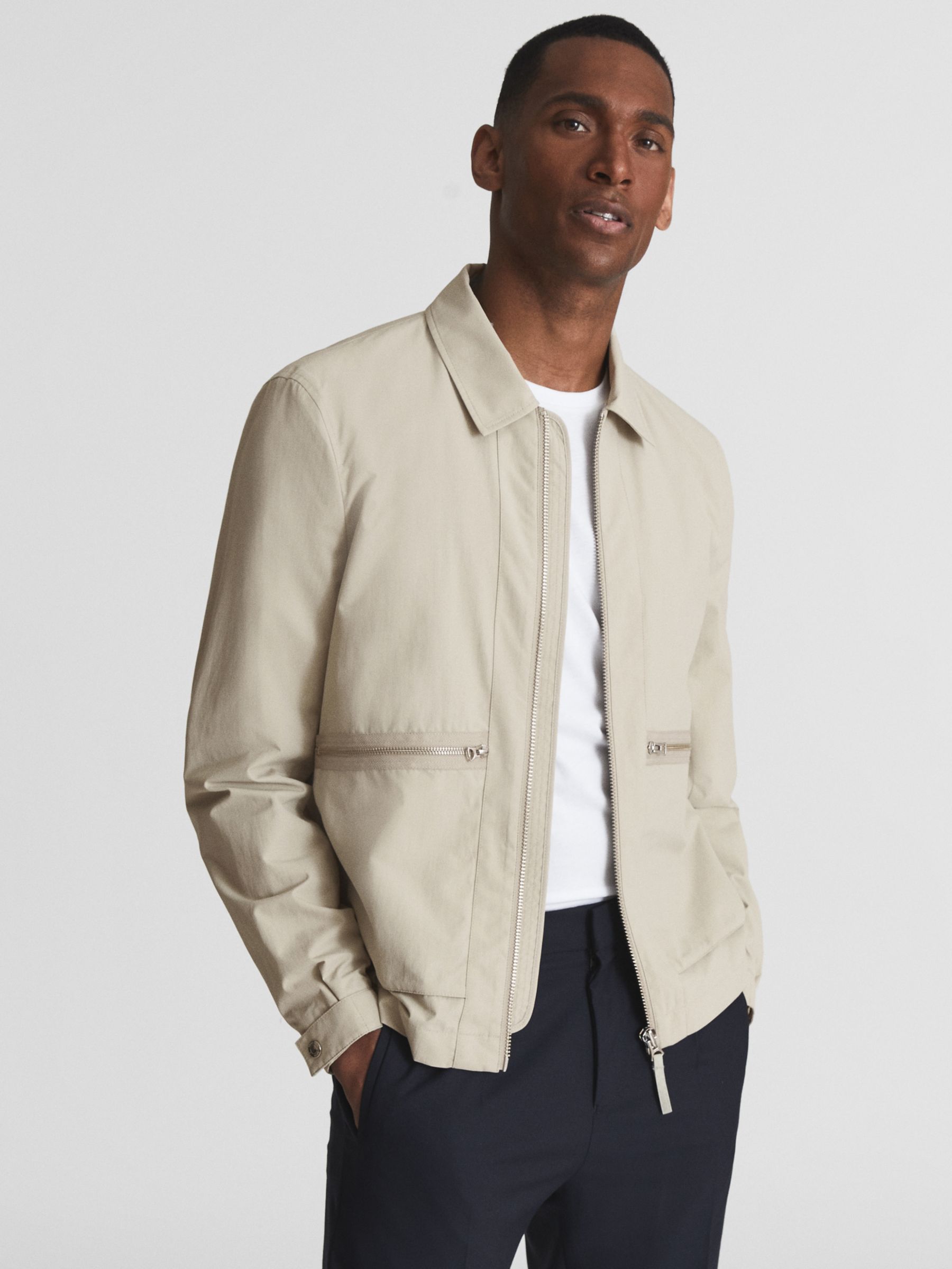 Reiss Fival Textured Harrington Jacket, Sage at John Lewis & Partners