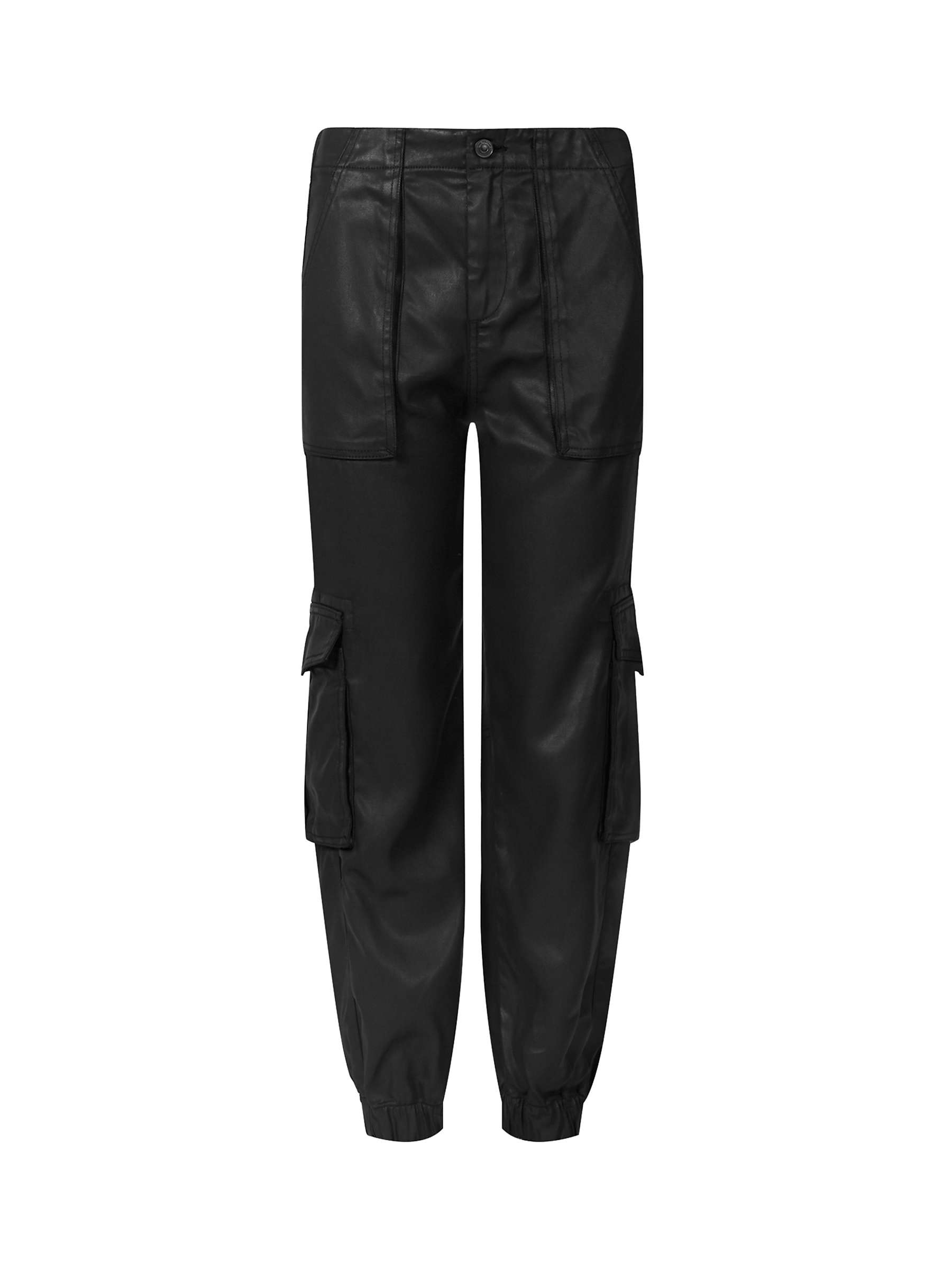 AllSaints Frieda Coated Cargo Trousers, Black at John Lewis & Partners