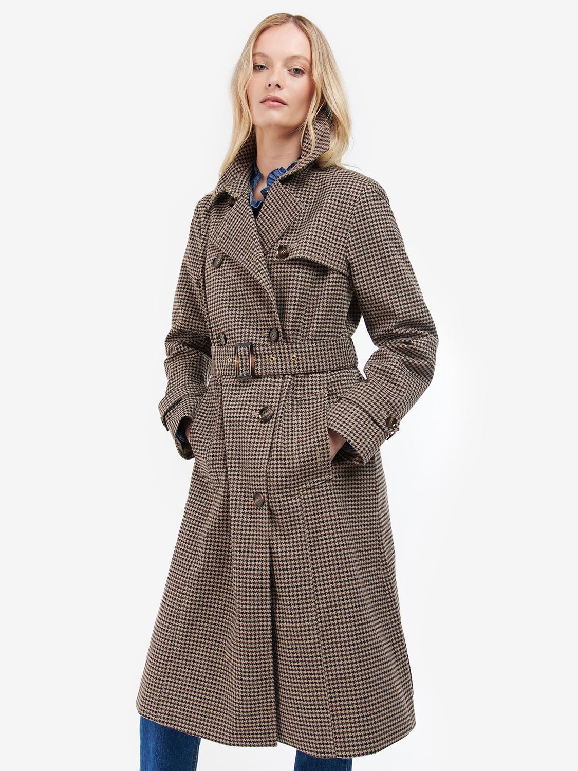 Barbour Houndstooth Check Showerproof Trench Coat, Trench/Multi at John ...