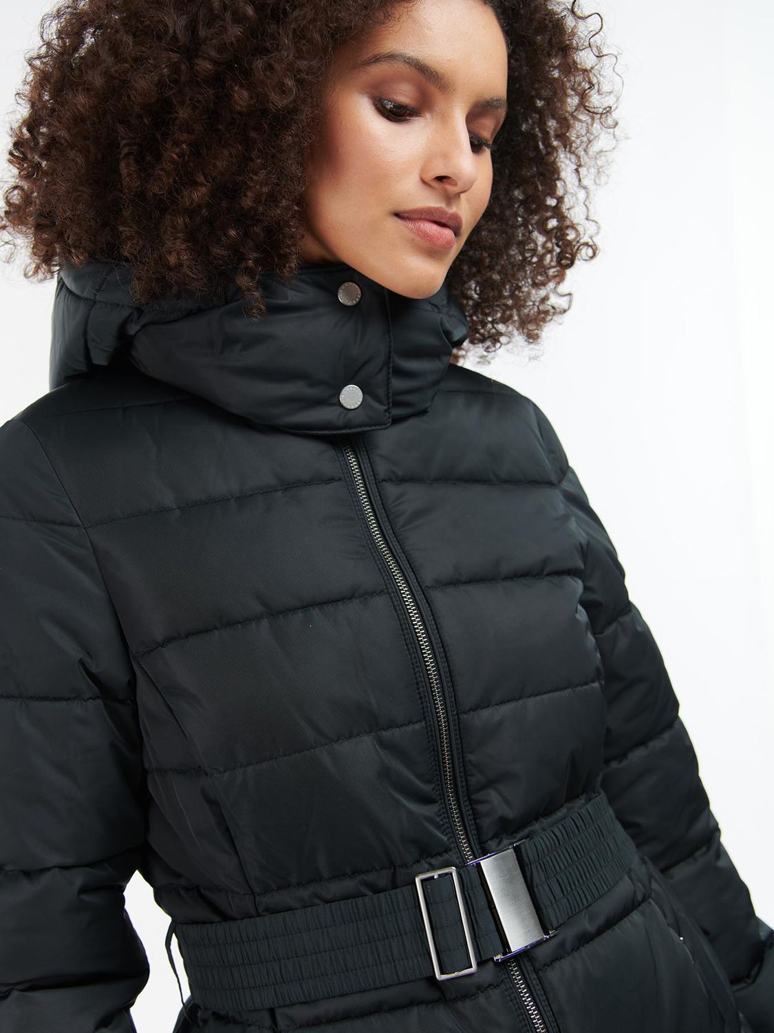 Barbour Octavia Longline Quilted Jacket, Black at John Lewis & Partners