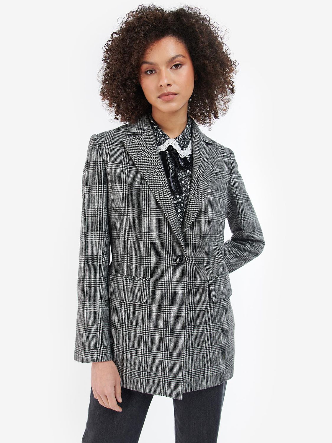 Barbour Nyla Prince Of Wale Check Tailored Jacket, Black at John Lewis ...