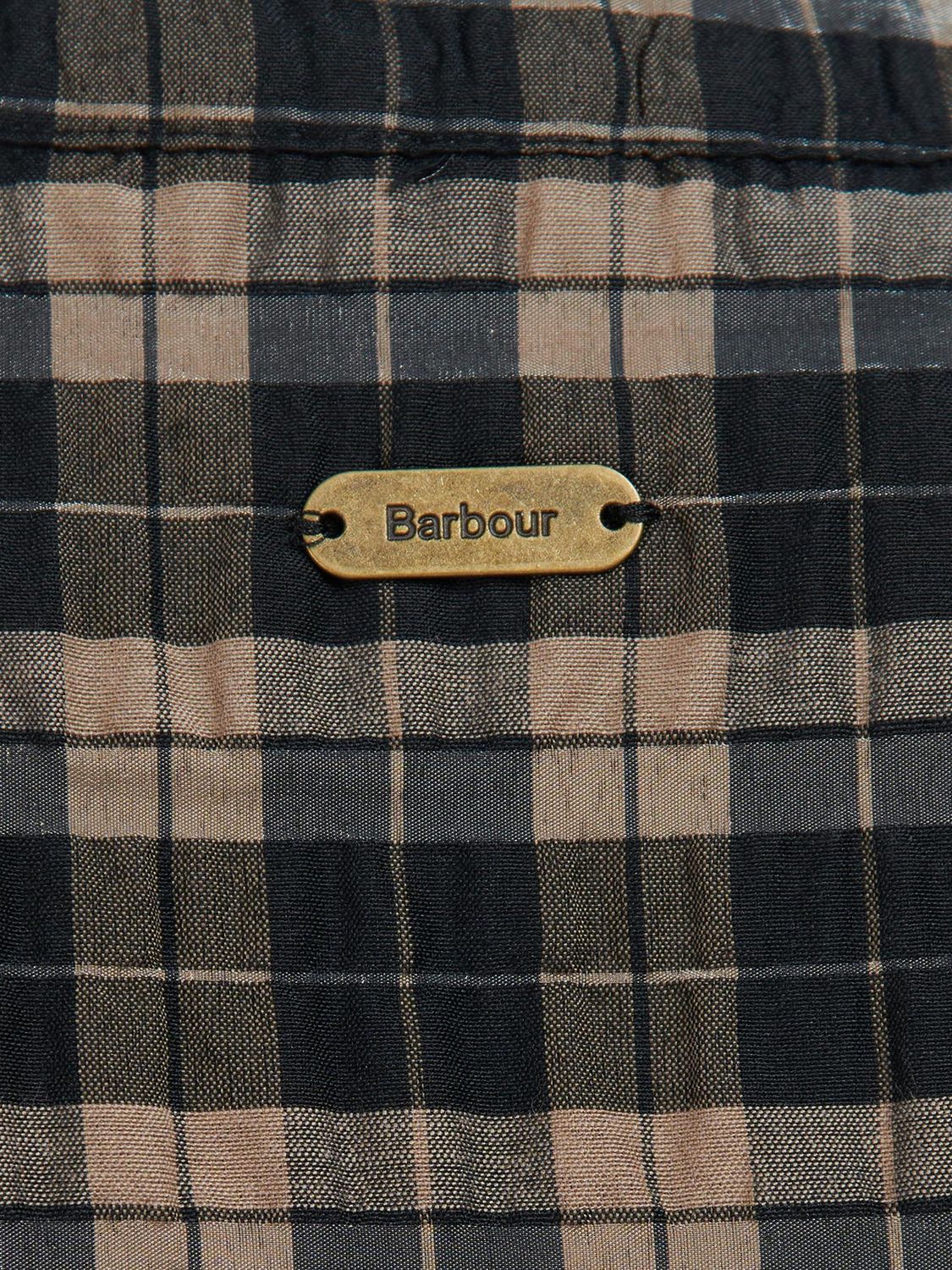 Barbour Lorelie Check Tie Neck Top, Praline at John Lewis & Partners