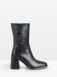HUSH Finch Leather Chunky Heel Calf Boots, Black, Black
