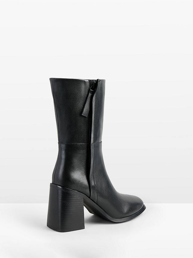 HUSH Finch Leather Chunky Heel Calf Boots, Black