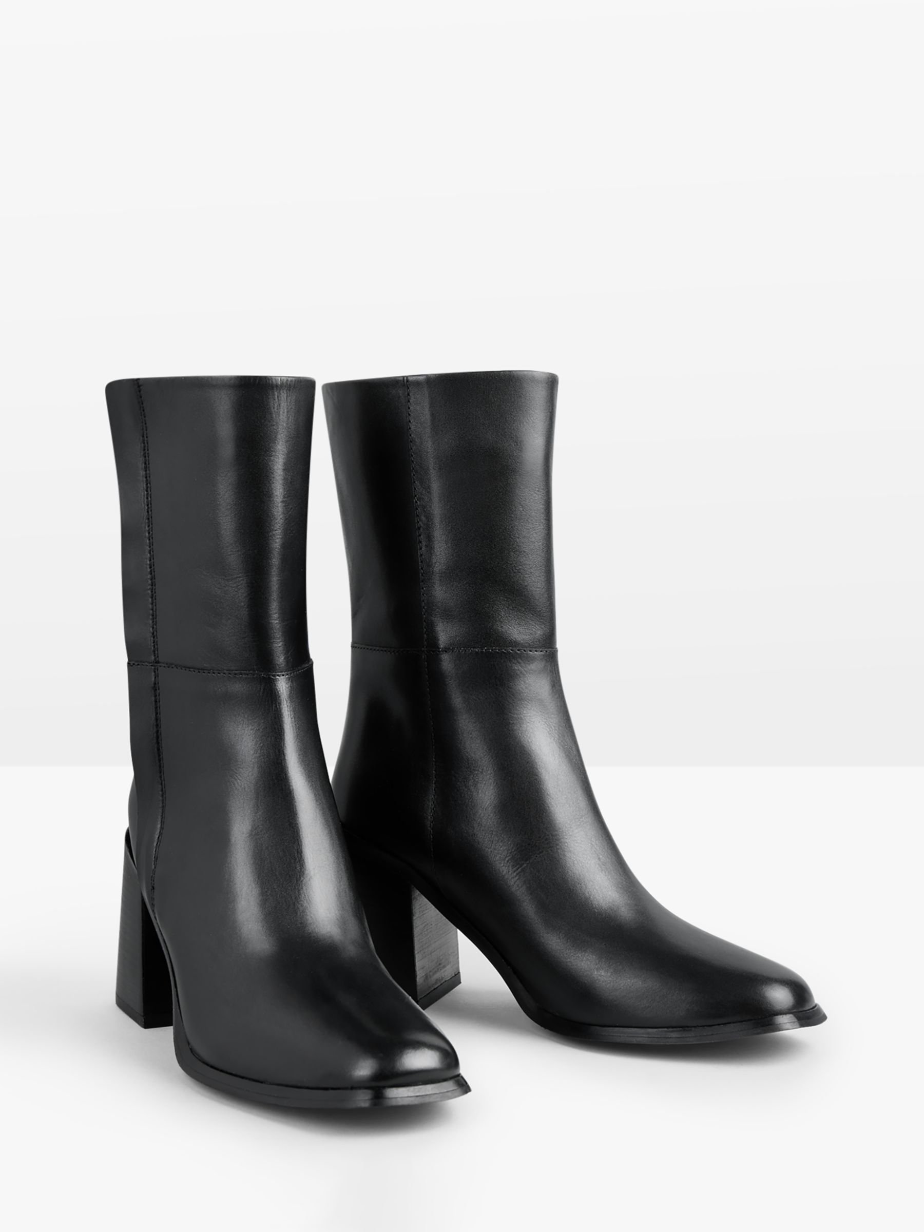 HUSH Finch Leather Chunky Heel Calf Boots, Black, 4