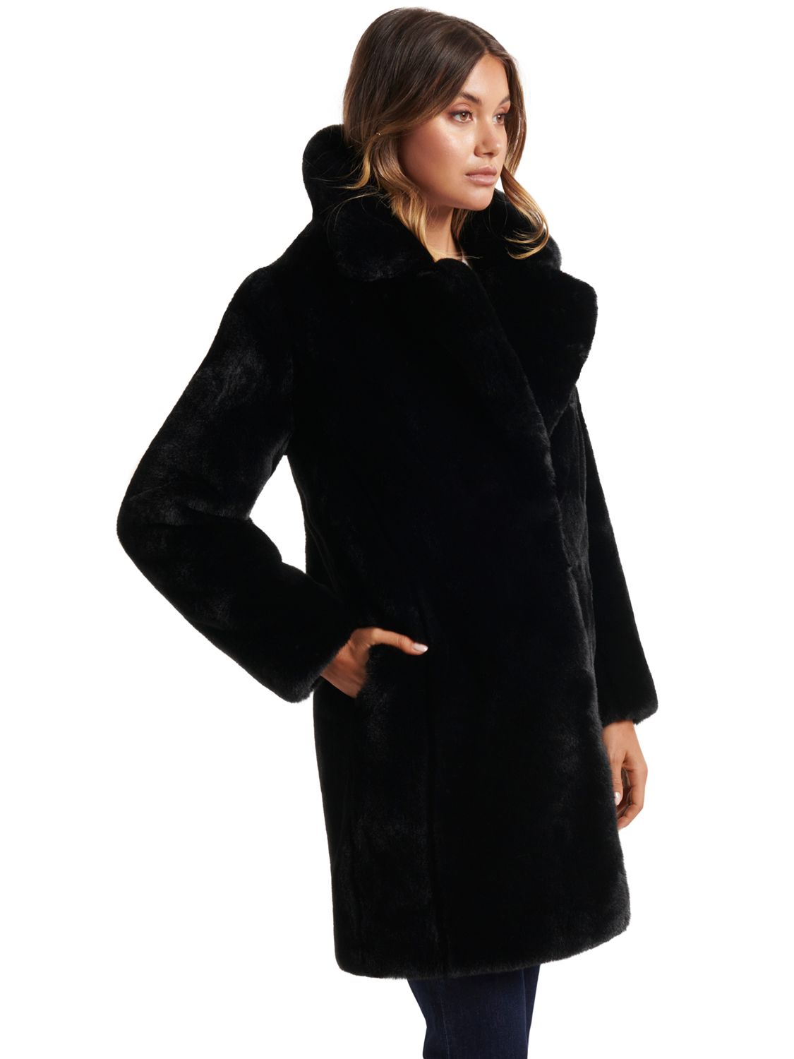 Forever New Cayte Faux Fur Coat, Black, 6
