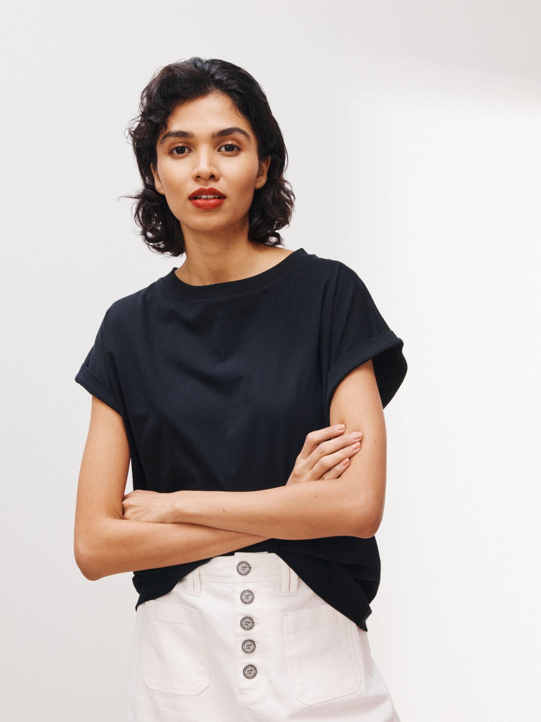 AND/OR Cotton Tank T-Shirt, Black at John Lewis & Partners