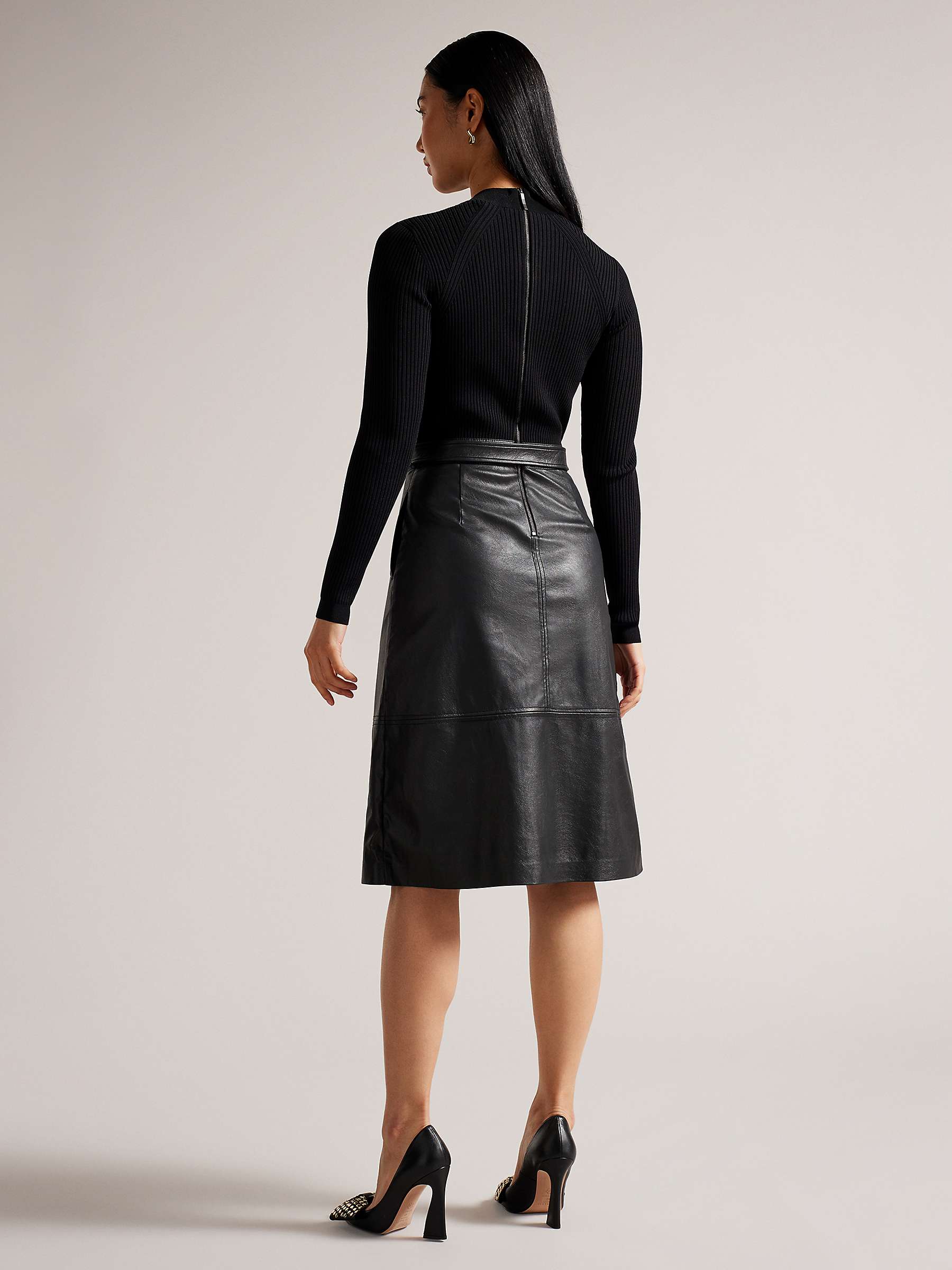 Ted Baker Alltaa Knitted Bodice Dress with Faux Leather Skirt, Black at ...