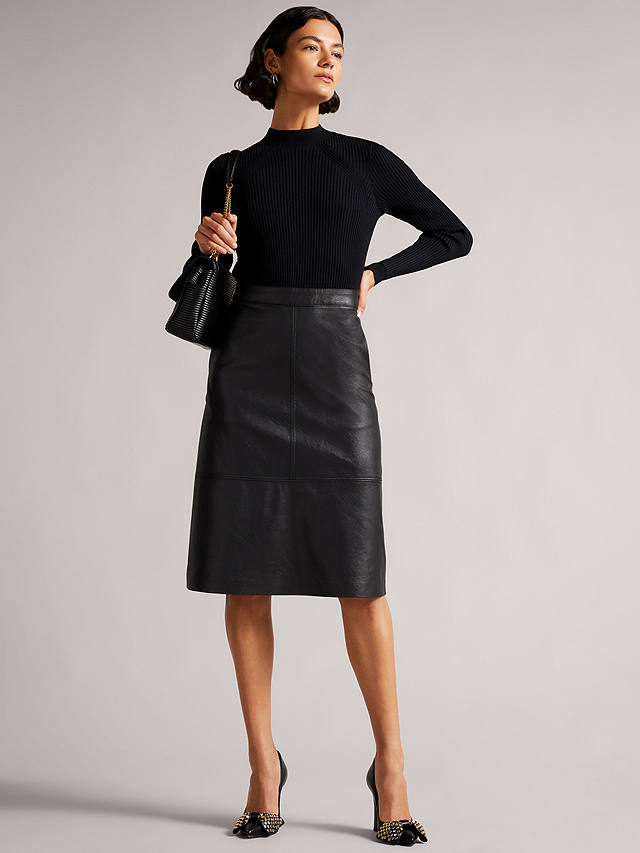 Ted Baker Alltaa Knitted Bodice Dress with Faux Leather Skirt, Black