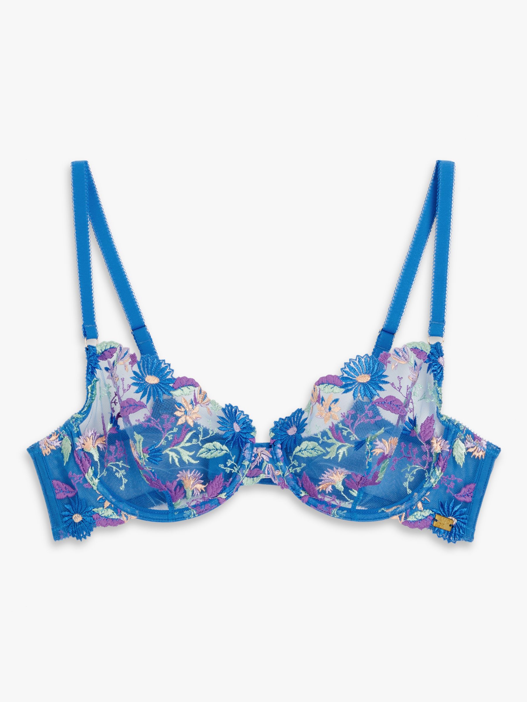 AND/OR Kiki Floral Non Padded Underwired Bra, Blue/Multi, 32E