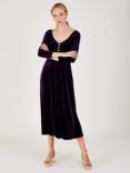 Monsoon Sara Velvet Midi Dress, Purple