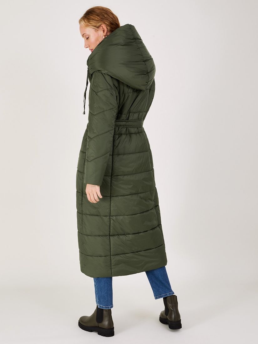 Monsoon Lorena Long Padded Coat, Green, S
