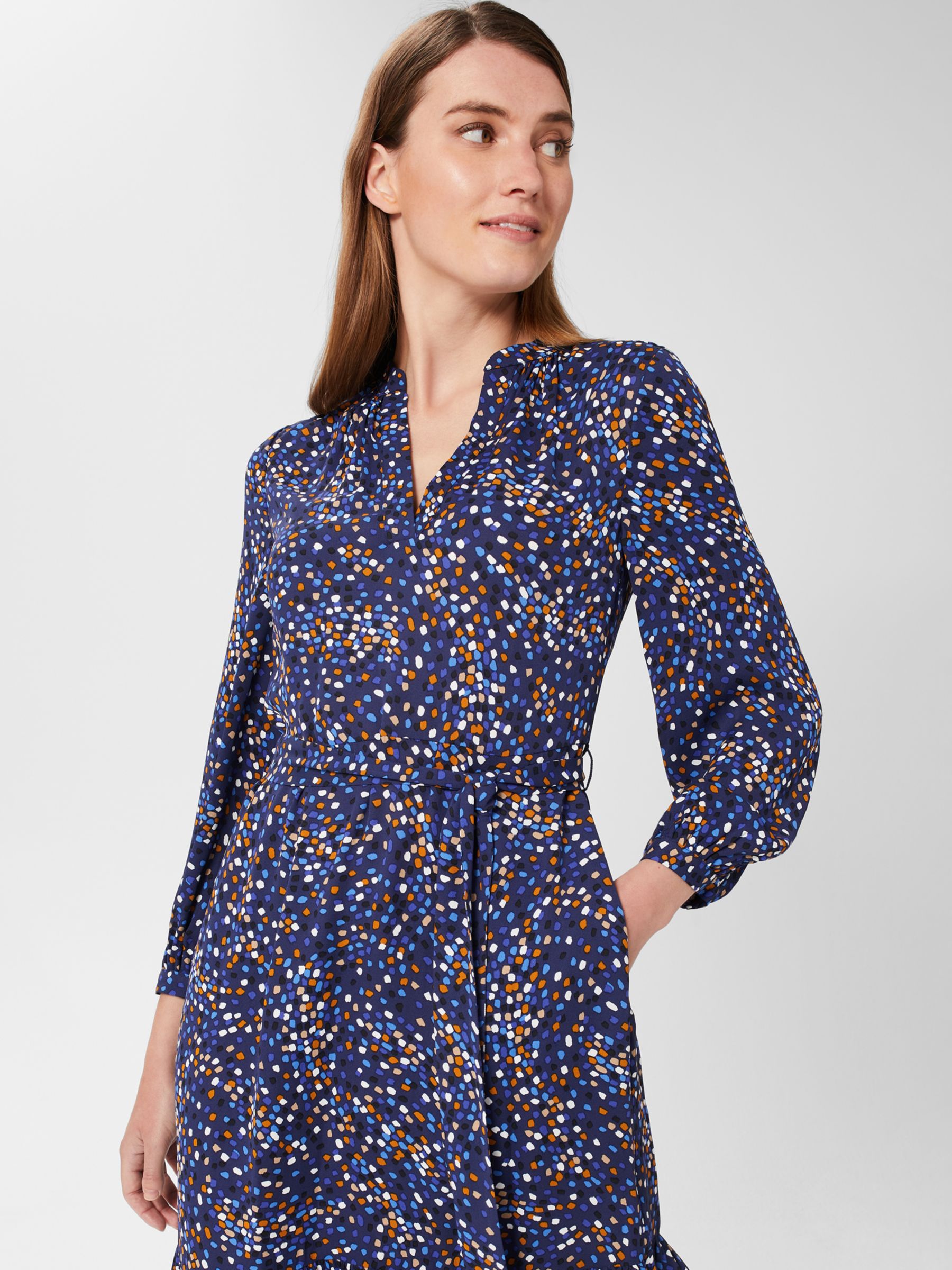 Hobbs Petite Mallory Abstract Print Dress, Blue/Multi at John Lewis ...