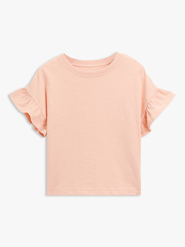 John Lewis ANYDAY Kids' Plain Boxy Frill Sleeve T-Shirt, Pink