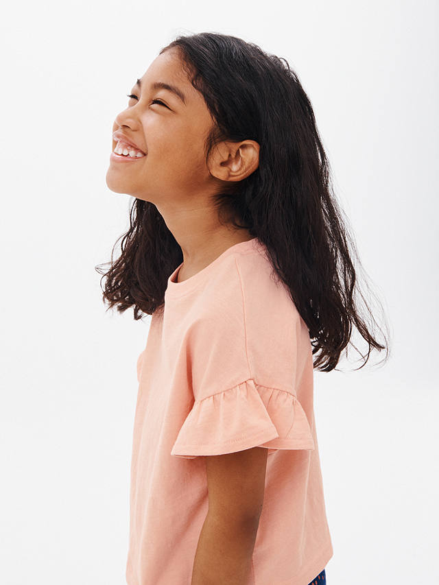 John Lewis ANYDAY Kids' Plain Boxy Frill Sleeve T-Shirt, Pink