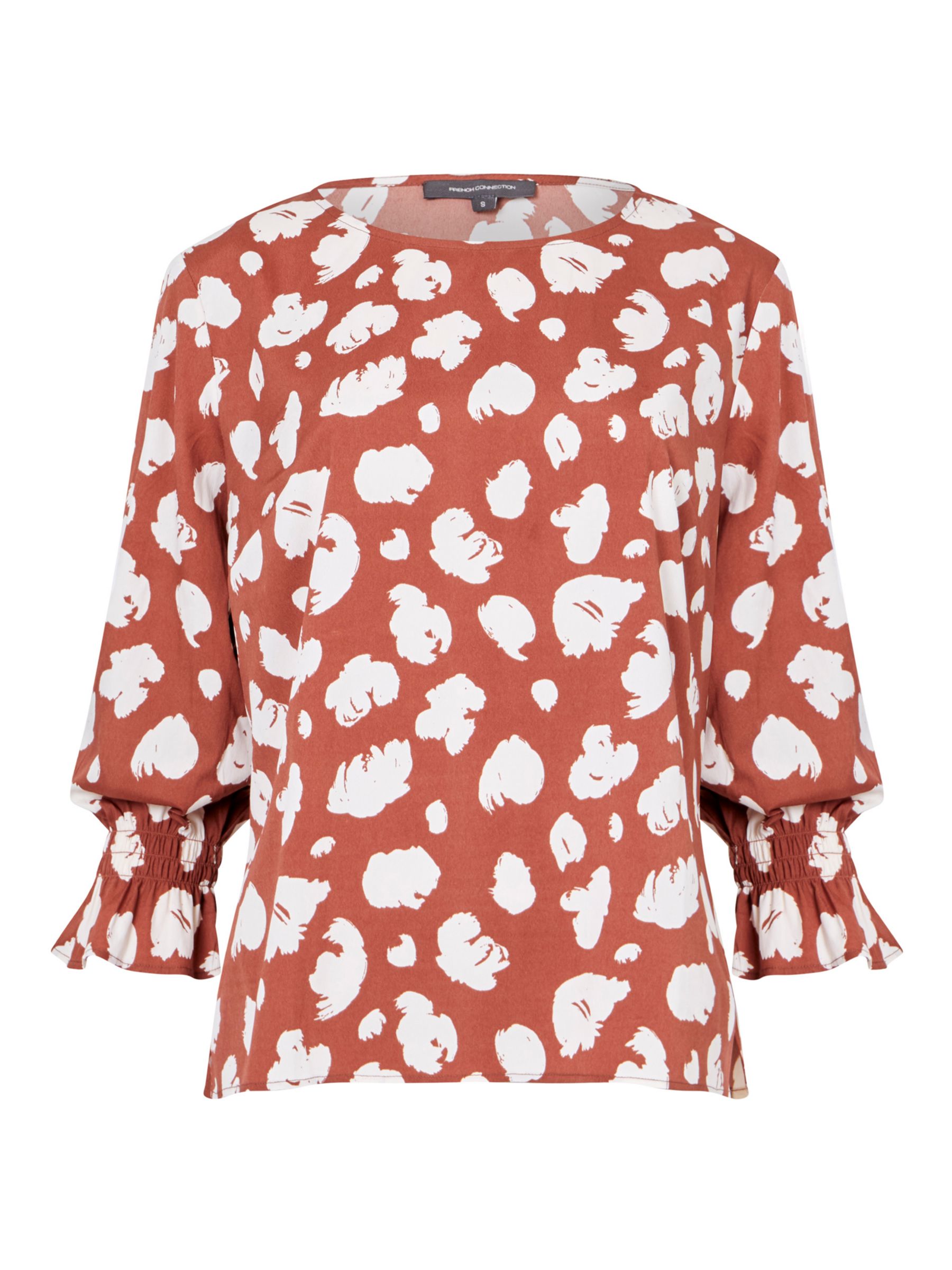 French Connection Animal Print Crepe Blouse, Brown/Cream at John Lewis ...