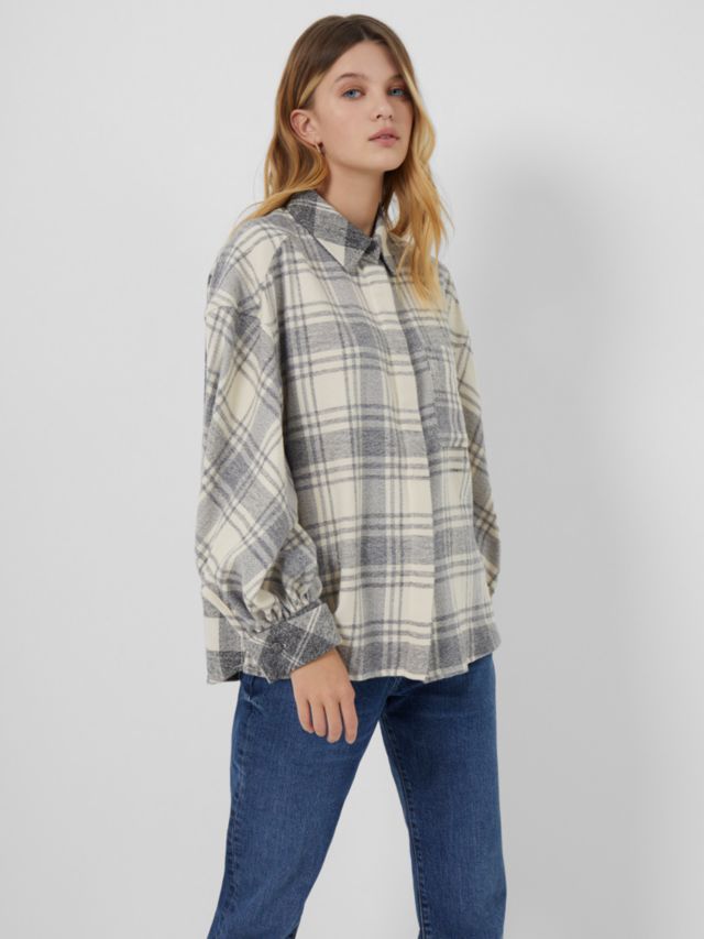 French Connection Arla Flannel Balloon Sleeve Shirt, Classic Cream