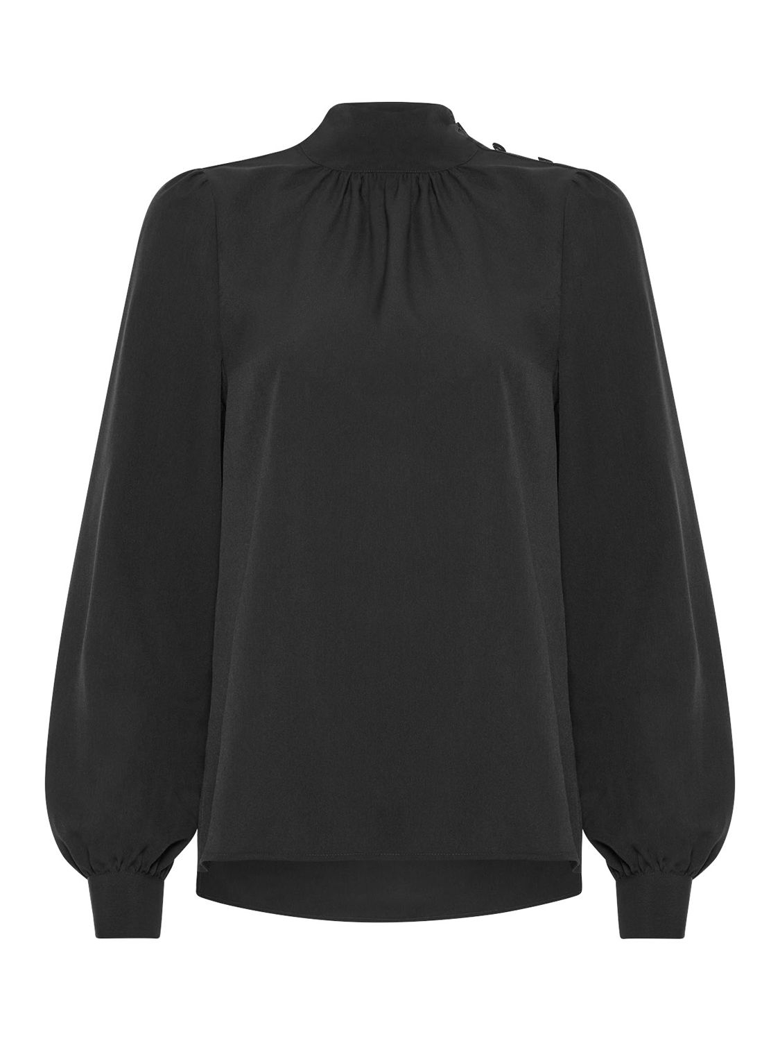 French Connection Arina Solid Button Neck Blouse, Black, XS