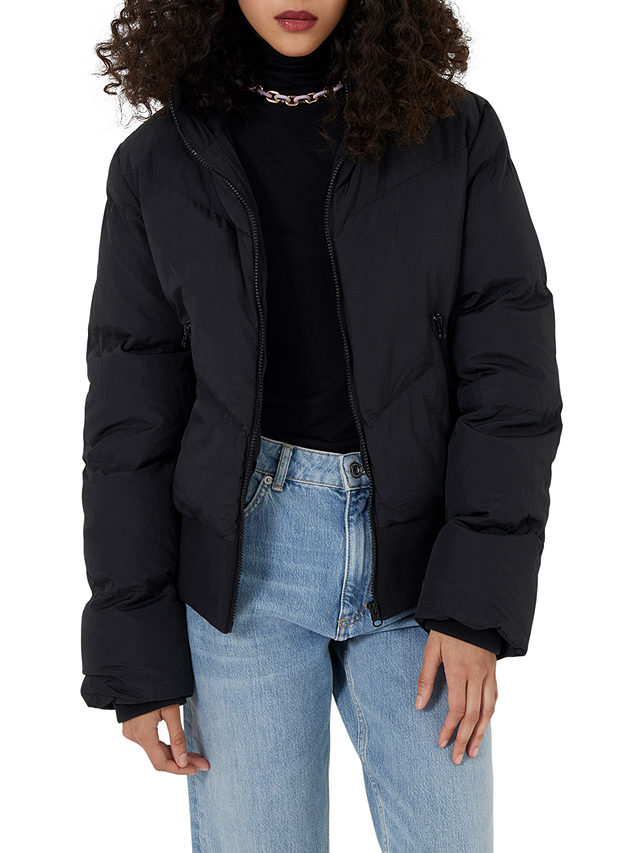 French Connection Estelle Padded Short Hooded Jacket, Black, XS