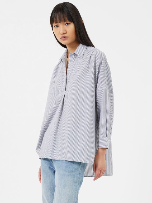 French Connection Stripe Side Split Shirt, Charcoal/Multi, XS