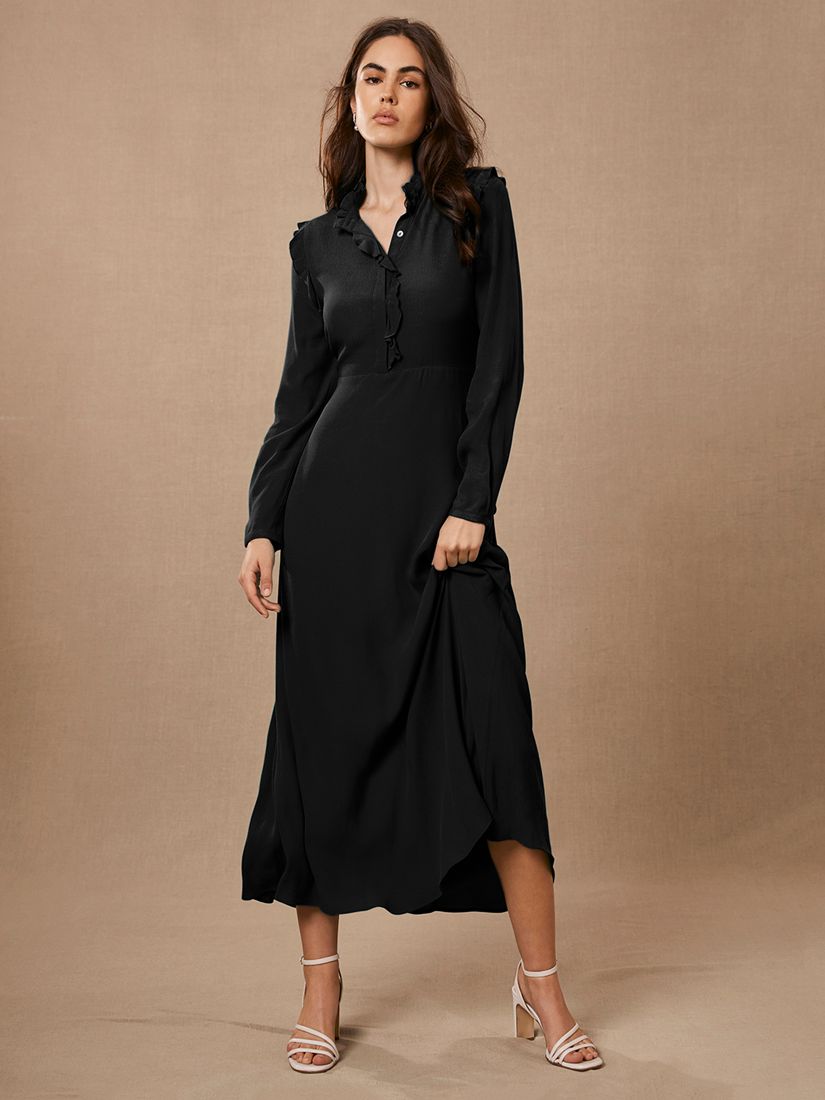 Mint Velvet Ruffled Maxi Dress, Black at John Lewis & Partners